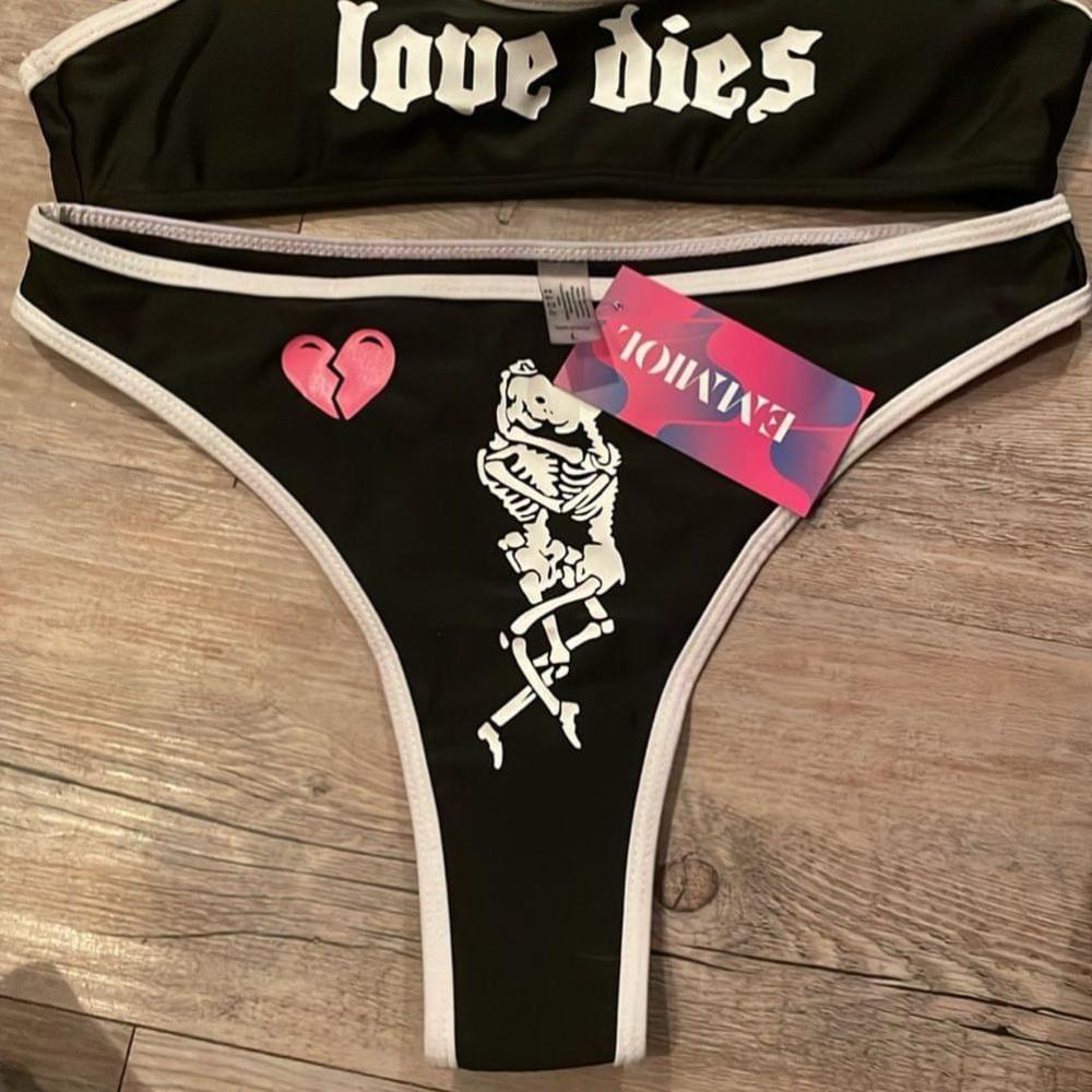 Strap Bikini Set NWT Emmiol Love Dies Skeleton Bikini Large NEW removable pads